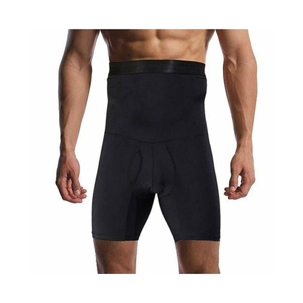 (Black Open Crotch, 3XL) Body Shaper Mens Tummy Control Slimming Shapewear Shorts High Abdomen Waist Trim