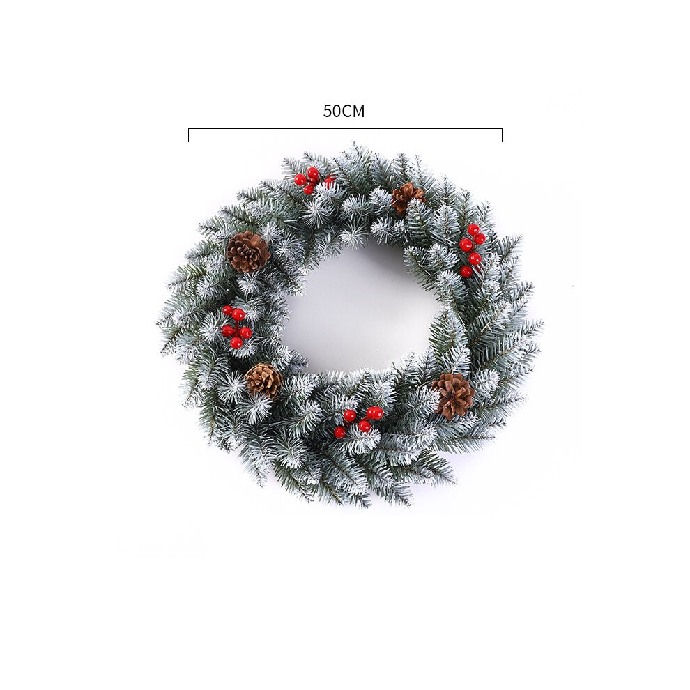 (Snow, 50Cm/19.7In) Christmas Wreath 118236In Snowy Ribbon Berries Pine Cone Xmas Gift Decor Red