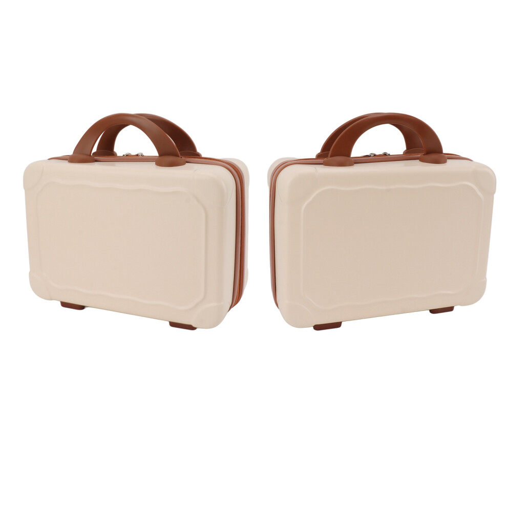 Beige 14In Vintage Abs Cosmetic Suitcase Large Capacity Portable Makeup Box