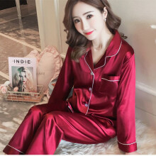 (Red, M) Pyjamas Fabric Ice Ladies Womens Pjs Long Sleeve Soft Nightwear Sleepwear Set