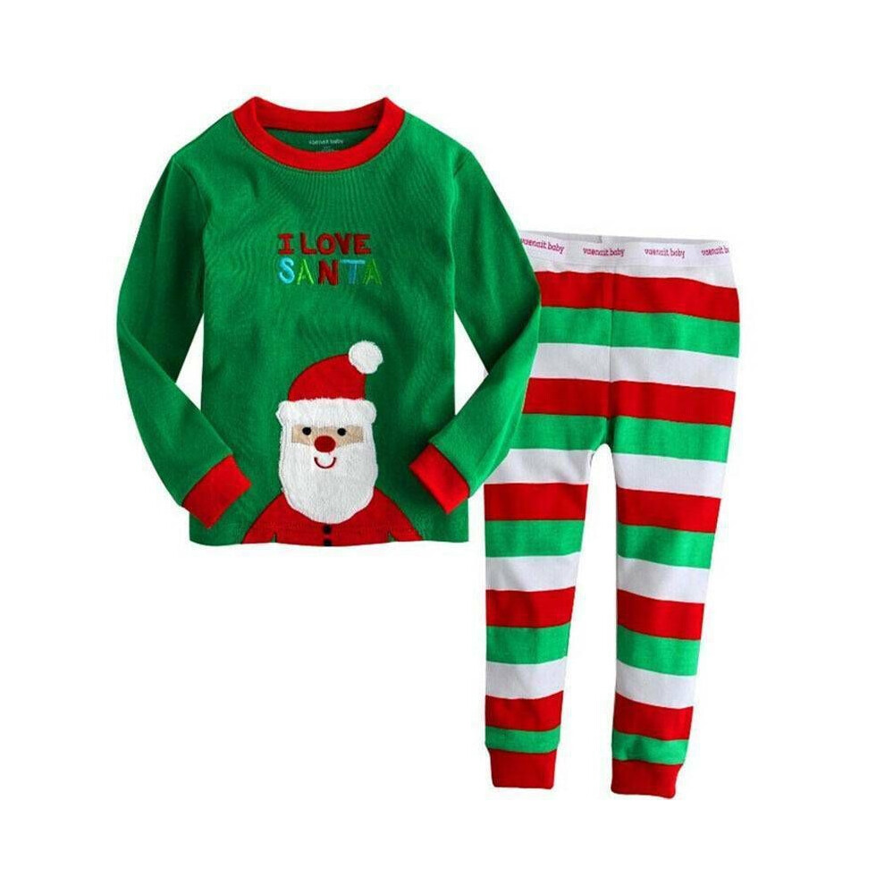 (Green Christmas, 110 Child) Children Autumn Christmas Pajamas Set Multiple Patterns Clothing Blend Cotton-image-OPC-PJGXR26-NEW