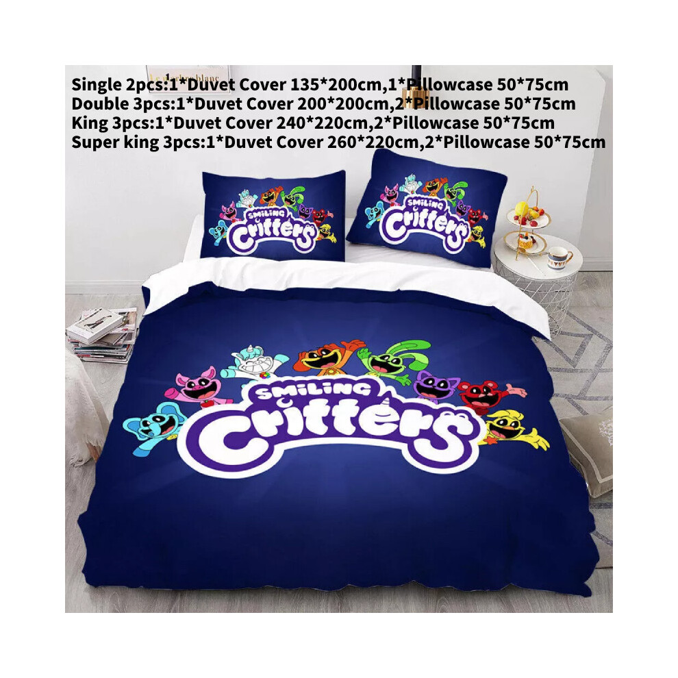 (Style 3,Super King)Parure de lit housse de couette taie d'oreiller simple double king housse de couette Souriant Critters cadeau