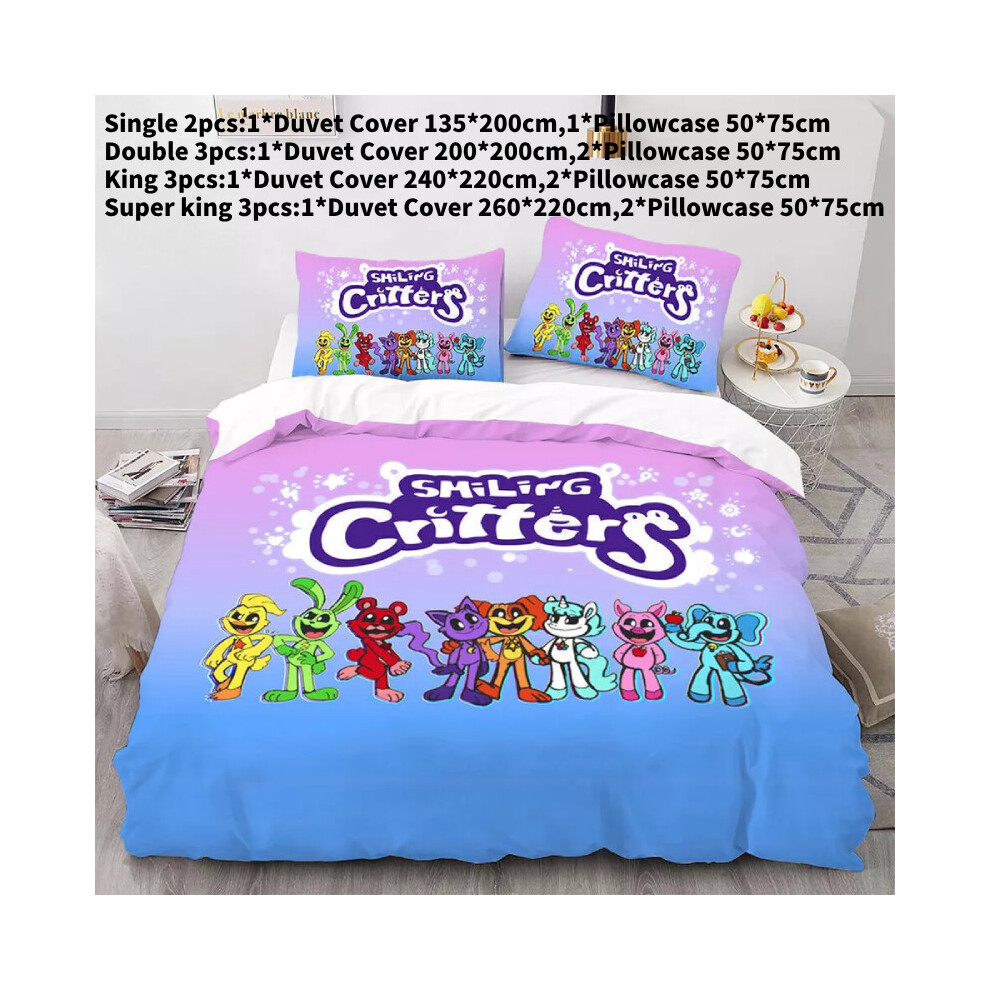 (Style 4,King)Parure de lit housse de couette taie d'oreiller simple double king housse de couette Souriant Critters cadeau
