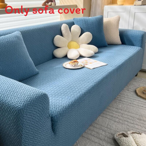 (Blue, 3 Seat) Simple Elasticity Solid Color Inclusive Sofa Cover With Design Pattern Irregular