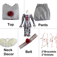 (Silver, 150) Cosplay Costume Pennywise Kid Stephen Kings It Clown Suit Halloween Joker Party