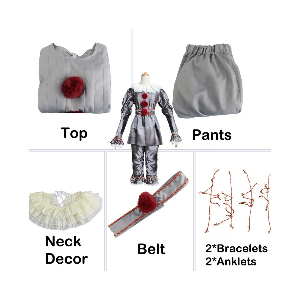 (, 150) Cosplay Costume Pennywise Kid Stephen Kings It Clown Suit Halloween Joker Party Silver