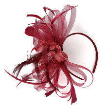 (Burgundy ) Large Hair Feather Fascinator Headband Wedding Ladies Day Races Royal Ascot