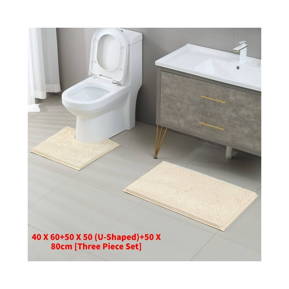 (White)Tapis en laine mode confortable simple toilette salle de bain absorbant ensemble de trois pièces
