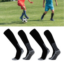 Kinder Fußballsocken, feuchtigkeitsabsorbierend, rutschfest, dehnbar, für Jungen und Mädchen, Sportstrümpfe in Schwarz, 2 Paar