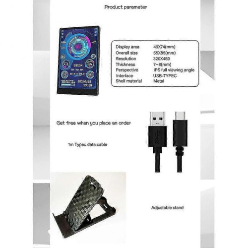 3.5 Inch IPS USB Mini Screen AIDA64 PC CPU RAM HDD Data Monitor Computer Temperature Display Type-C 2