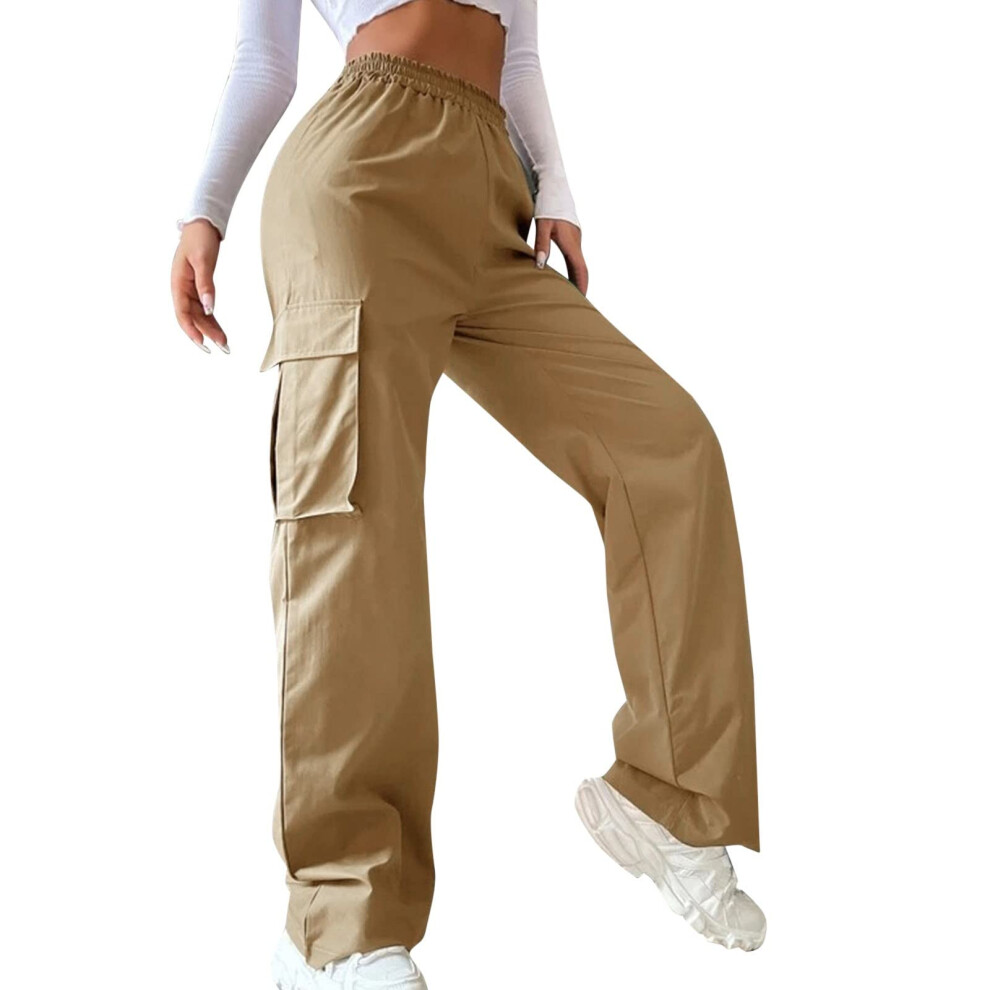Damen-Hose Belted Mid-Rise Wide-Leg And Straight-Leg, Relaxed Casual Style, Khaki, Oversized Sweatpants XL, 2025