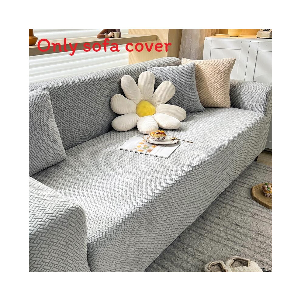 (Gray,2 Seat)Funda De Sofá Incluida De Elasticidad Simple Color Liso Con DiseñO De PatróN Irregular-image