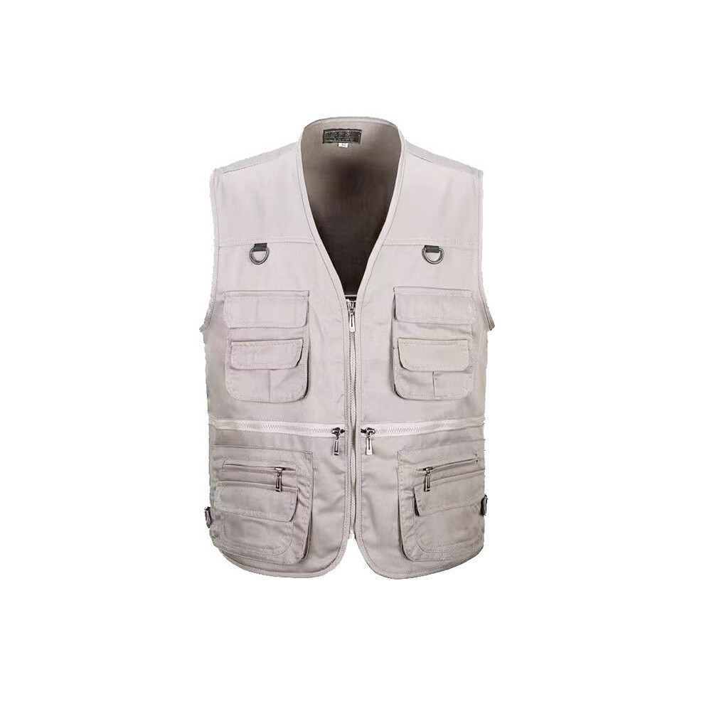 (Khaki,XXL)Gilet homme randonnée multi poches gilet body chaud veste chasse pêche gilet