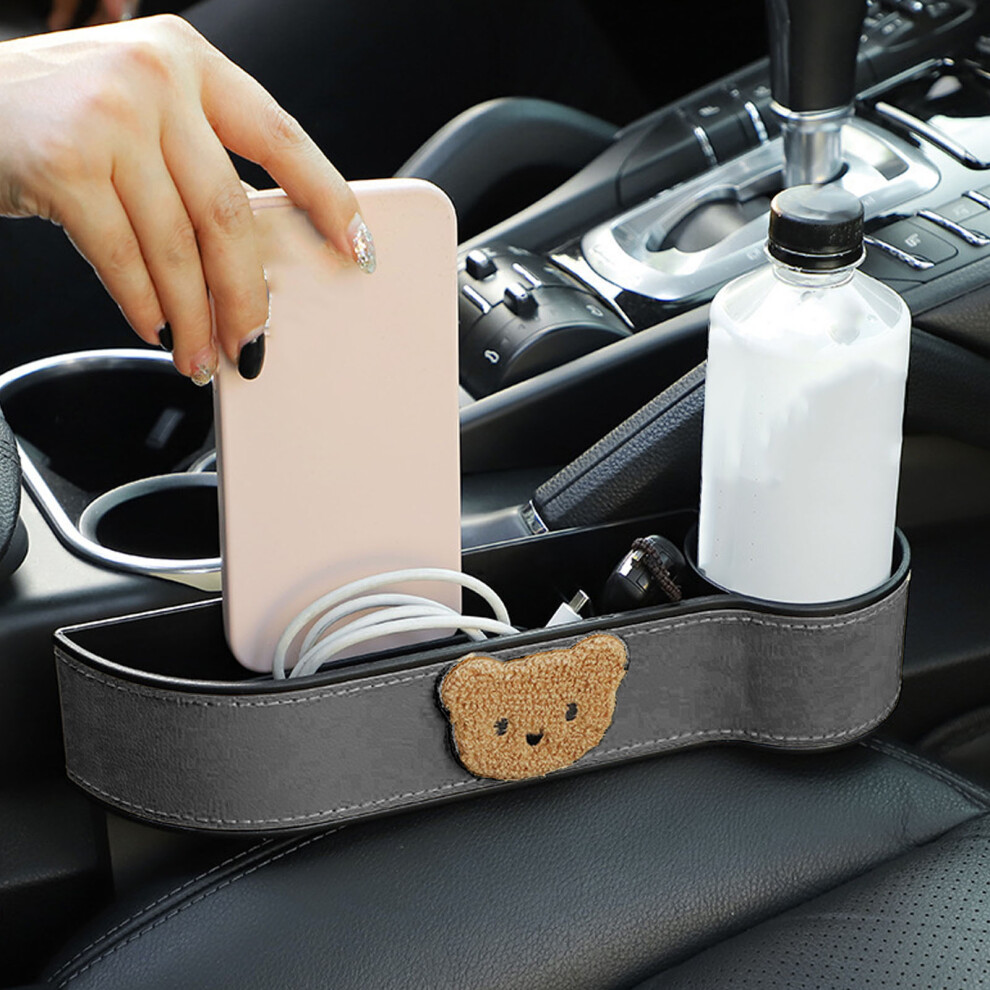 Cute Cartoon Bear Car Crevice Storage Box Beige Black PU Rugged Organizer-image-OPC-PJH2M5S-NEW