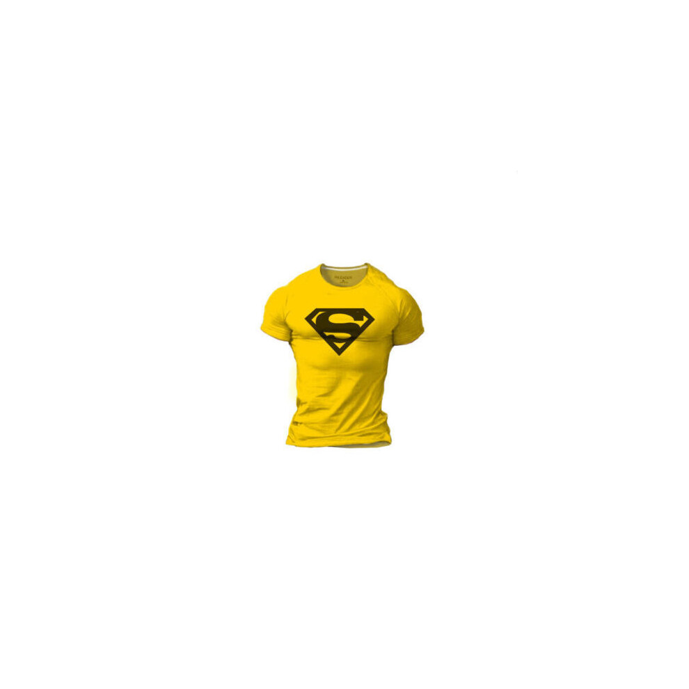(L,Yellow)Nouveau Superman Series Sport Gym Homme Tshirt Musculation Tee Tank Fittness