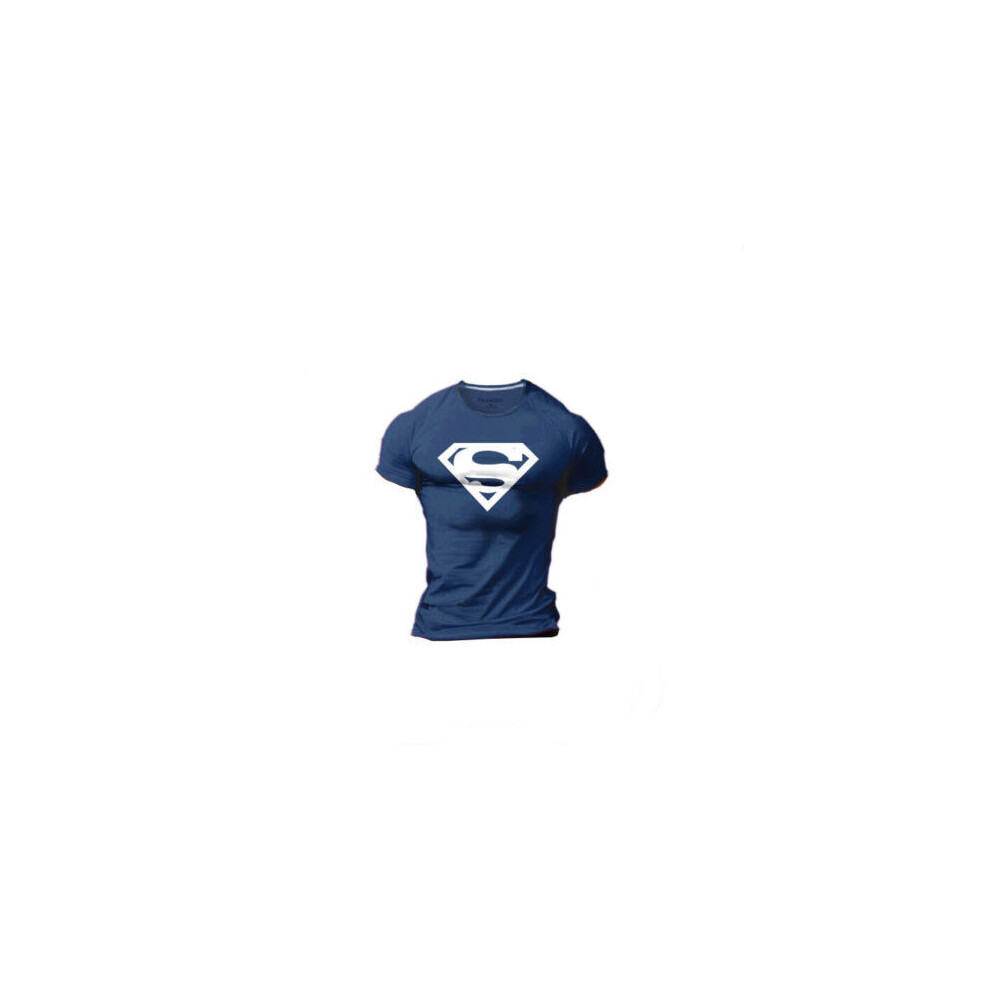 (XL,Navy)Nouveau Superman Series Sport Gym Homme Tshirt Musculation Tee Tank Fittness