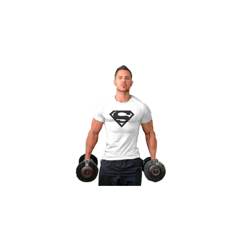 (M,White)Nouveau Superman Series Sport Gym Homme Tshirt Musculation Tee Tank Fittness