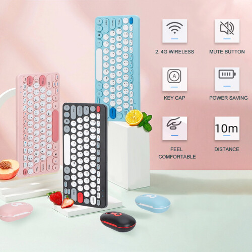 Wireless Wireless Keyboard & Mouse Combo 2.4G Ergonomic Compact Silent Black Pink Blue