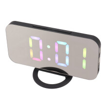 LED-Spiegel Digitaler Wecker mit Großem, Einstellbarem Helligkeit, Farbiger RGB-Anzeige, Neben Digitaluhr mit Dual USB-Anschlüssen, Schwarz