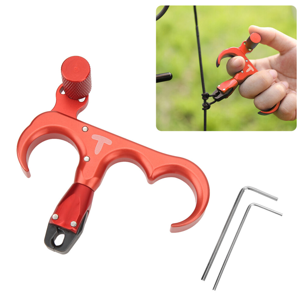 Aluminum Alloy 3 Finger Hand Held Bow Release 120 LBS Red