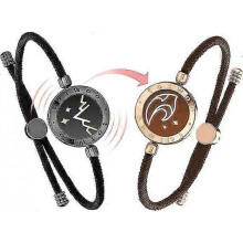 (Black brown)Long Distance Touch Bracelets For Couples, Vibration Light Up For Love Couples Bracelets Bluetooth Pairing Jewelry