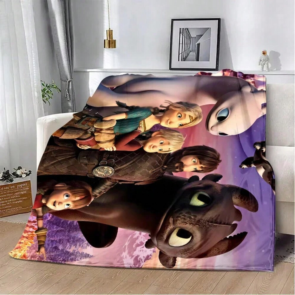 (2, 75x90CM30x35inch) Lovely couple Toothless Fury Dragon Printed Blanket Picnic Blankets Warm Blanket Soft and Comfortable Home Travel Birthday Gift-image-OPC-PJH5J7G-NEW