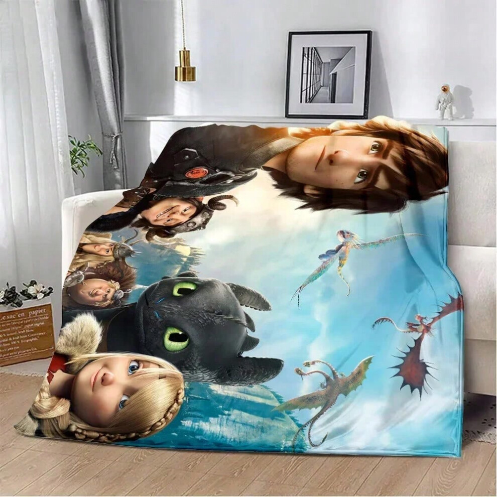 (1, 75x90CM30x35inch) Lovely couple Toothless Fury Dragon Printed Blanket Picnic Blankets Warm Blanket Soft and Comfortable Home Travel Birthday Gift-image-OPC-PJH5J9K-NEW