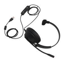 Mono-Business-Headset ENC-Rauschreduzierung Mikrofon Stummschaltung USB-Einseitiger Ohrhörer für PCs mit USB-Anschluss Schwarz