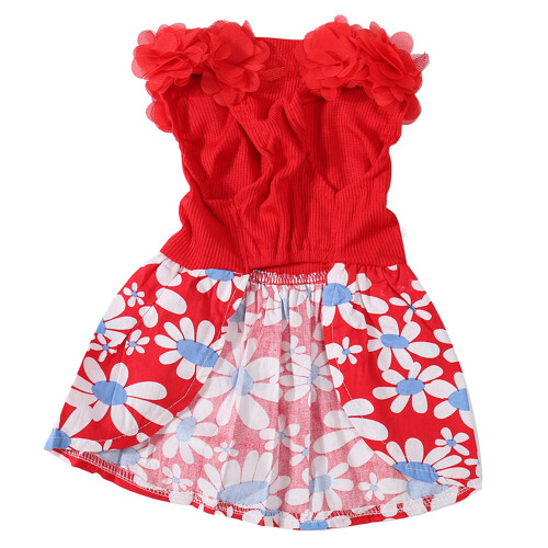 Blumenmuster Polyester Hundekleid Rot Größe S Leichtgewichtig 1