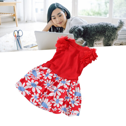 Blumenmuster Polyester Hundekleid Rot Größe S Leichtgewichtig