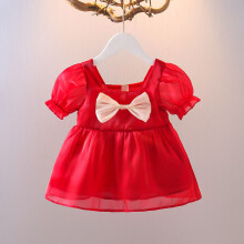 Rotes Babykleid mit Schleife 90 cm Baumwollmischung Prinzessin