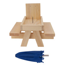 Pine Wood Squirrel Feeder Table with Blue Umbrella, 551g Outdoor Garden