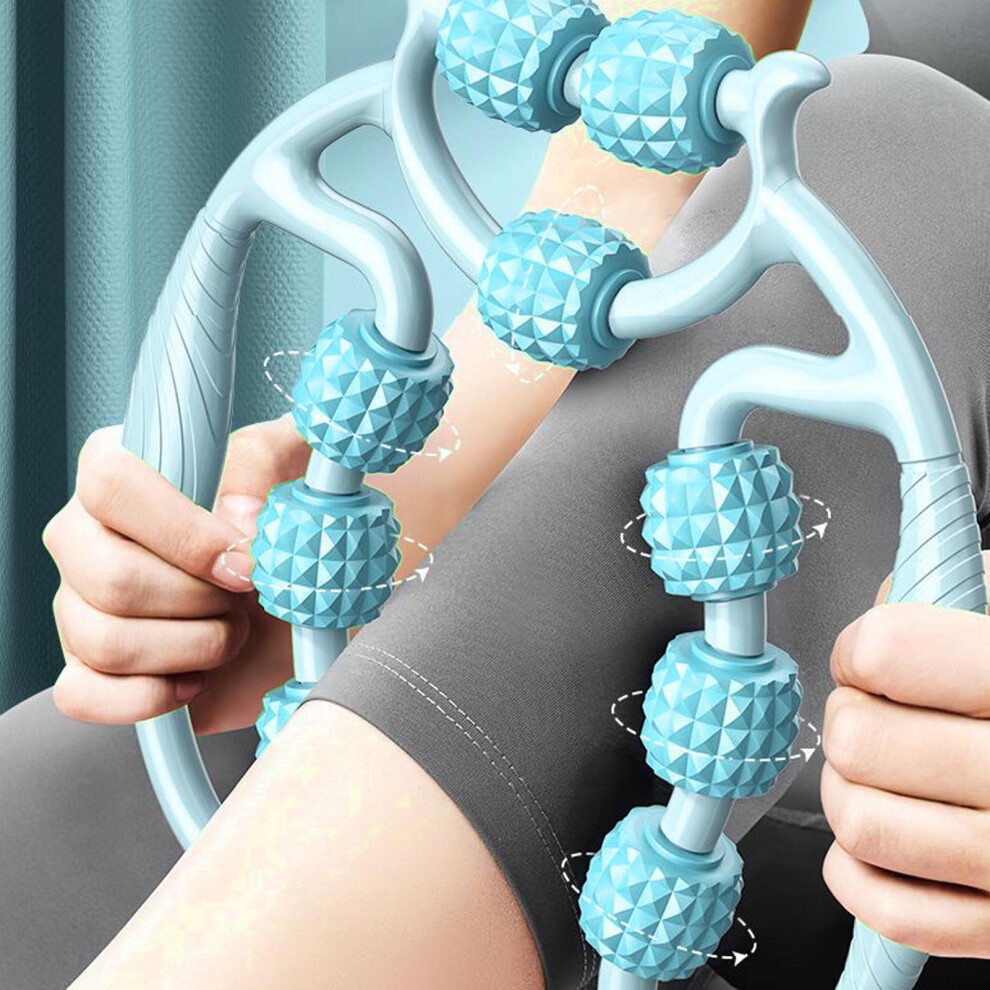Sky Blue Circular Leg Clamps 360 9-Wheel Muscle Roller Massager
