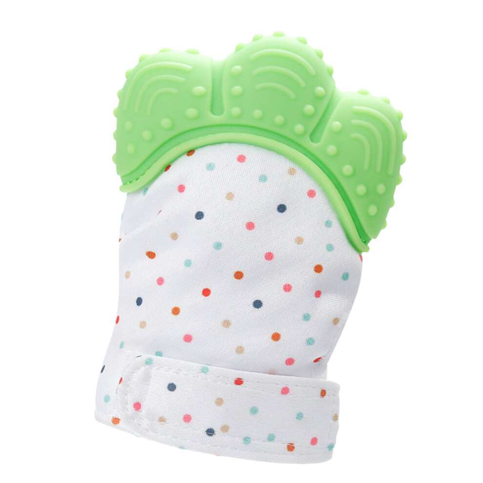 Infants Baby Teething Gloves Green Silicone Safe Stimulating Sound Toy