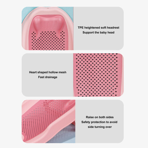 Foldable Pink Ergonomic Baby Bath Support with Heart-Shaped Pattern 2
