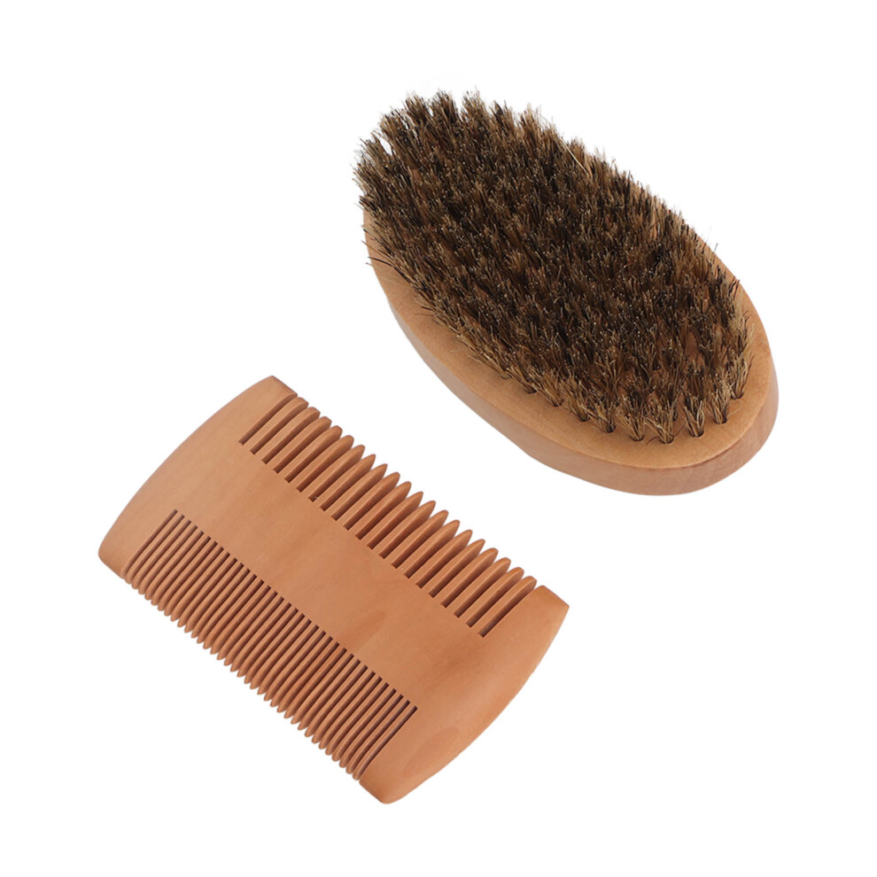 Wooden Beard Styling Kit with Double Side Comb and Soft Grooming Brush for Men