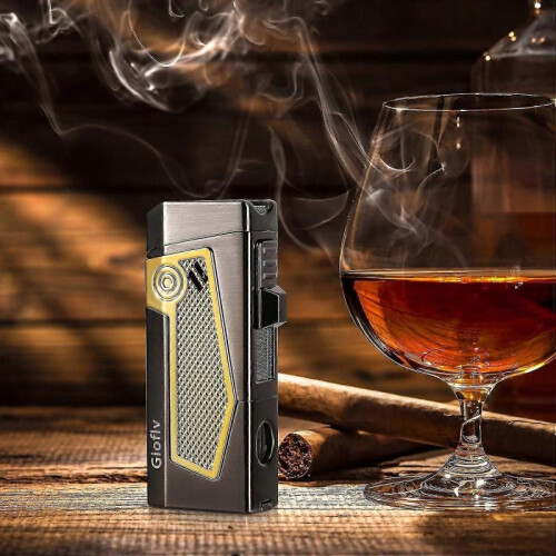 4 Torch Jet Flame Cigar Lighter with Punch Holder - Refillable Butane Windproof Torch Lighter for Smoking - Multi-functional Cigar Accessory for Men 2