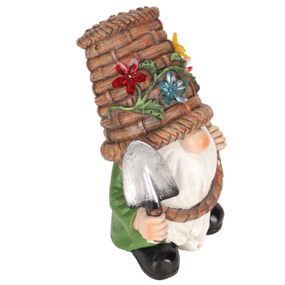 Light Garden Gnome Solar Resin Weatherproof Lawn Yard Patio Decor With Shovel