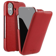 (Red, Multicolor) MELKCO For iPhone 16 Magnetic Case Vertical Flip Genuine Cow Leather+PC Shockproof Cover - Blue
