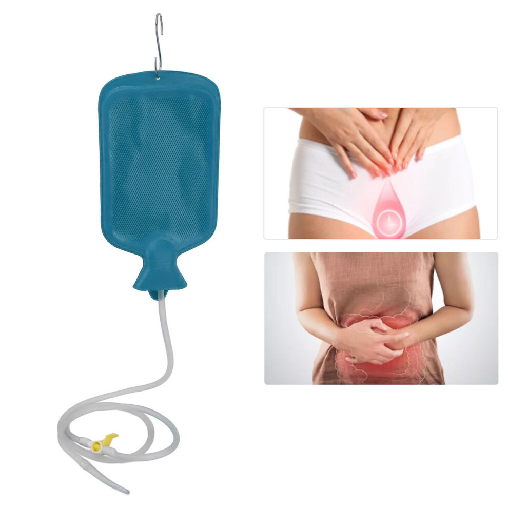 Blue 2L Enema Kit With Long Hose & Reusable Tips Â Colon Detox Device
