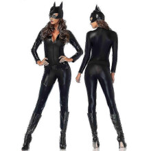 (A, XL) Black Catsuit For Women Leather Jumpsuit Adult Black Cat Costume