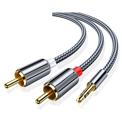 3,5-mm auf 2x RCA-Audio-Kabel, 2 m, Aluminium-Nylon