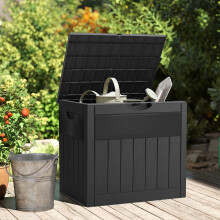 126L Garden Storage Box with a Padlock, Black Wood Grain