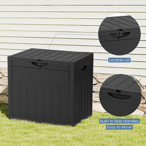 Living And Home 126L Garden Storage Box with a Padlock, Black Rattan Texture 2