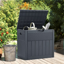 126L Garden Storage Box with a Padlock, Grey Rattan Texture