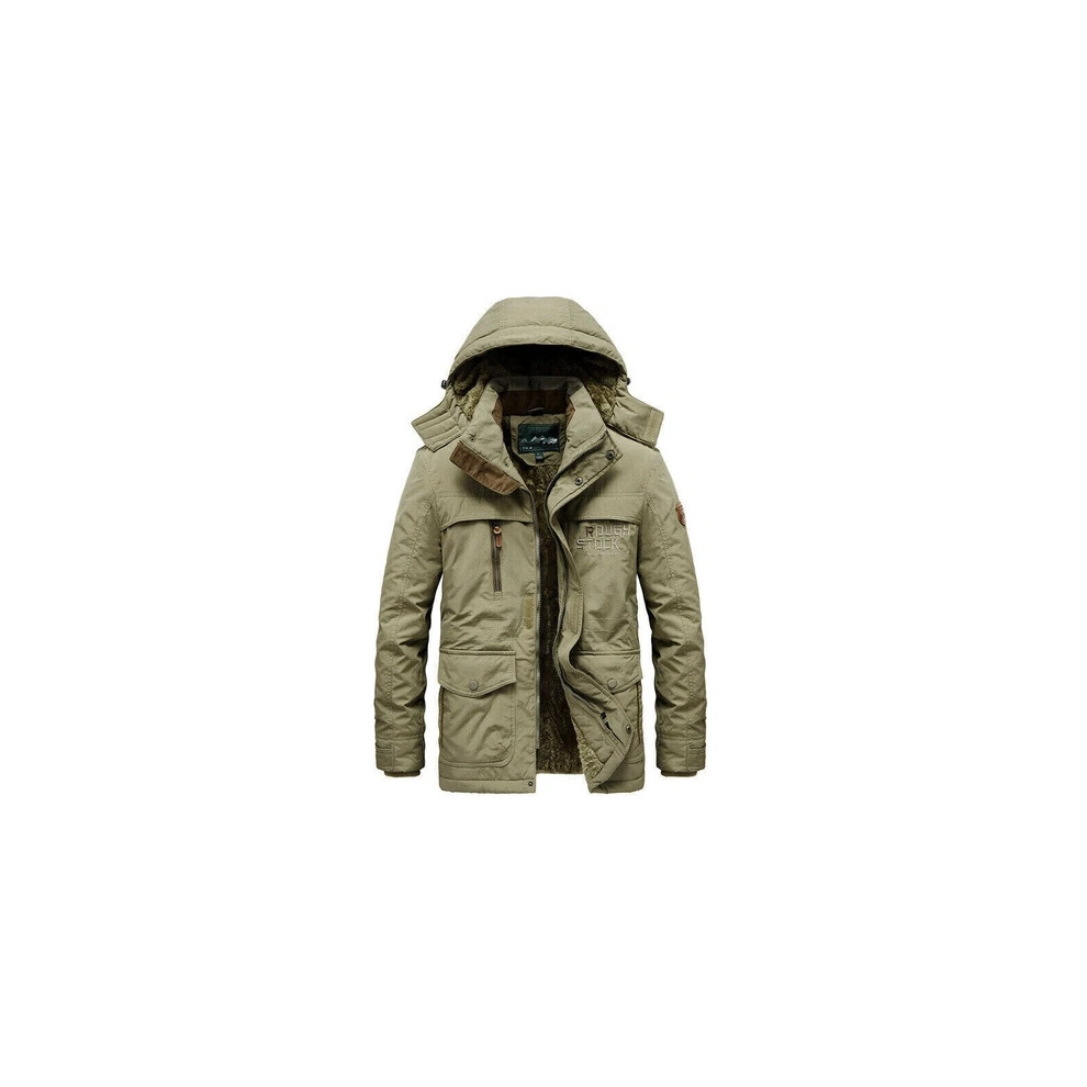 (Khaki, UK S=Tag L) Men's Winter Jacket Jacket Lined Outdoor Warm Waterproof Parka Army Coat