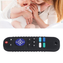 Fernbedienung-Form Beißspielzeug aus Silikon, realistische weiche Babyrassel, Kauspielzeug, für Kleinkinder, Jungen und Mädchen, Schwarz