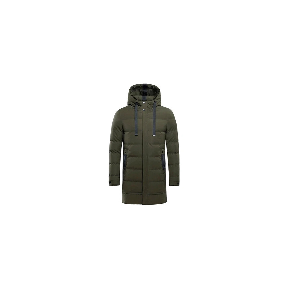 (Army Green, UK 5XL= Tag 6XL) Winter Mens Long Puffer Coat Hooded Down Bubble Jackets Quilted Padded Overcoat