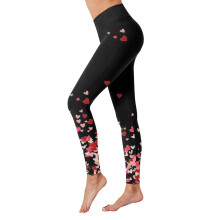 Women's Tights High Waist Compression Leggings, 2024 Valentine's Day Print Series, Black Size M, Yoga Running Fitness