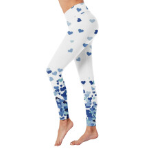 2024 Valentine's Day Print Series High-Waist Women's Tights, Compression Pants, Yoga, Running, Fitness, Blue Size S